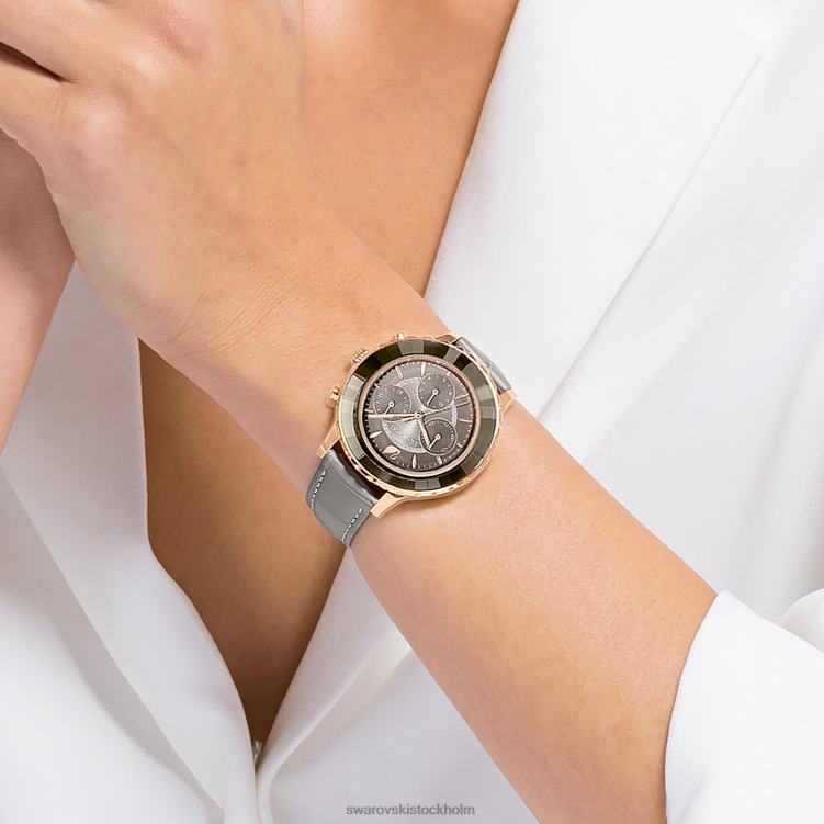 Swarovski octea lux chrono klocka P28L1177 Tillbehör schweizisk tillverkad, läderrem, grå, roséguldfärgad finish