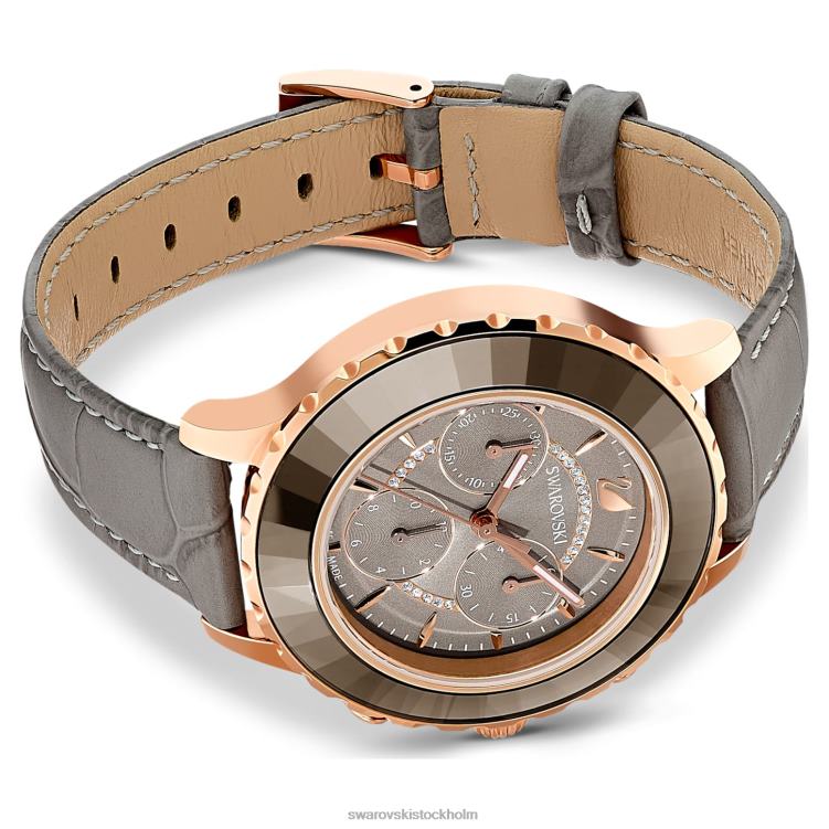 Swarovski octea lux chrono klocka P28L1177 Tillbehör schweizisk tillverkad, läderrem, grå, roséguldfärgad finish