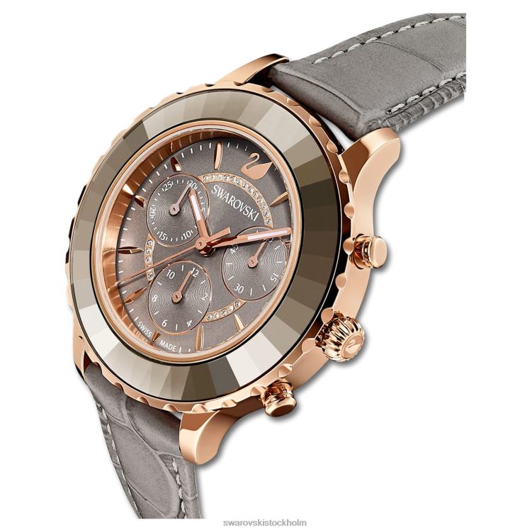 Swarovski octea lux chrono klocka P28L1177 Tillbehör schweizisk tillverkad, läderrem, grå, roséguldfärgad finish