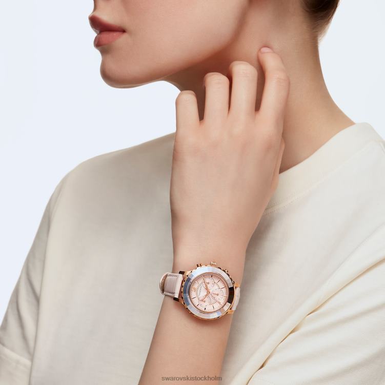 Swarovski octea lux chrono klocka P28L1191 Tillbehör schweizisk tillverkad, läderrem, rosa, roséguldfärgad finish