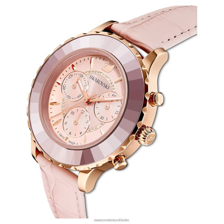 Swarovski octea lux chrono klocka P28L1191 Tillbehör schweizisk tillverkad, läderrem, rosa, roséguldfärgad finish