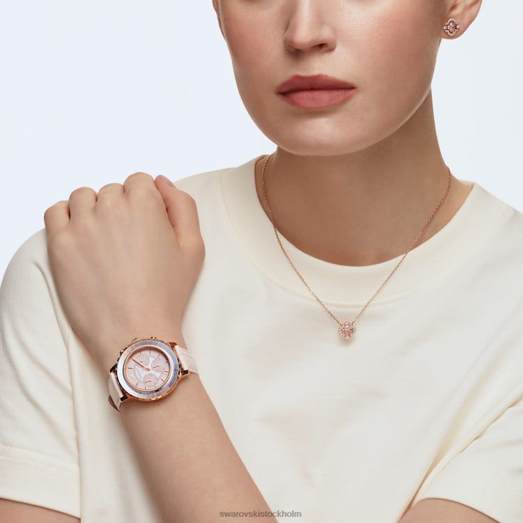 Swarovski octea lux chrono klocka P28L1191 Tillbehör schweizisk tillverkad, läderrem, rosa, roséguldfärgad finish