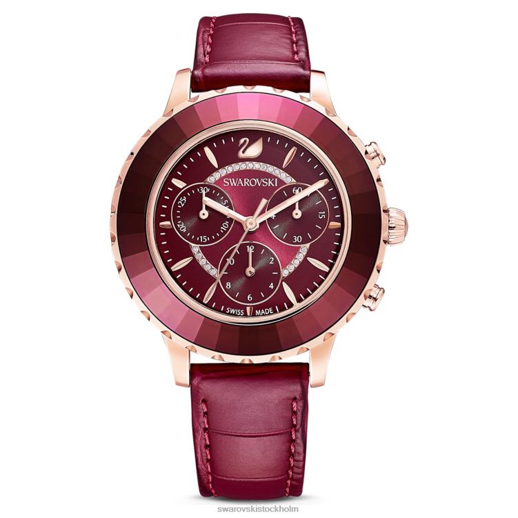 Swarovski octea lux chrono klocka P28L1195 Tillbehör schweizisk tillverkad, läderrem, röd, roséguldfärgad finish