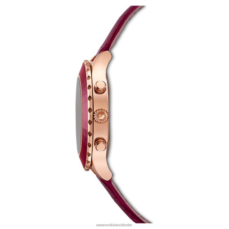 Swarovski octea lux chrono klocka P28L1195 Tillbehör schweizisk tillverkad, läderrem, röd, roséguldfärgad finish