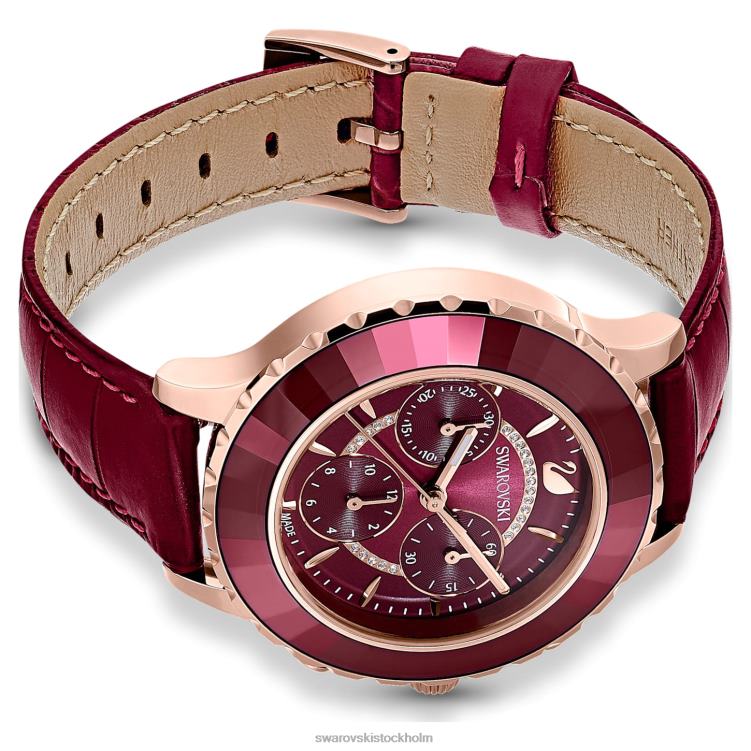 Swarovski octea lux chrono klocka P28L1195 Tillbehör schweizisk tillverkad, läderrem, röd, roséguldfärgad finish