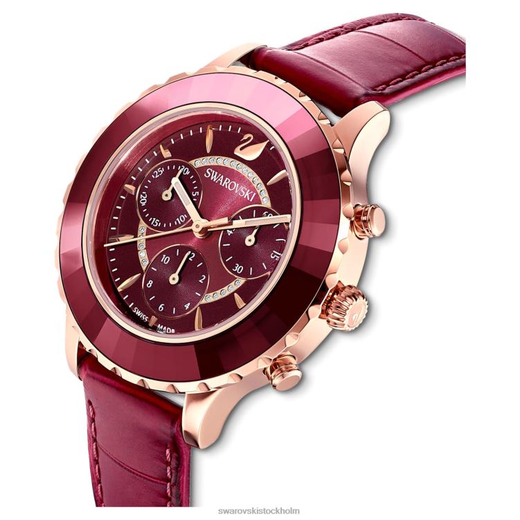 Swarovski octea lux chrono klocka P28L1195 Tillbehör schweizisk tillverkad, läderrem, röd, roséguldfärgad finish
