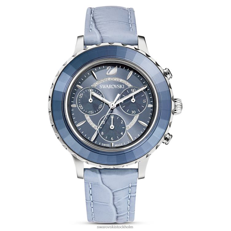 Swarovski octea lux chrono klocka P28L1249 Tillbehör schweizisk tillverkad, läderrem, blå, rostfritt stål