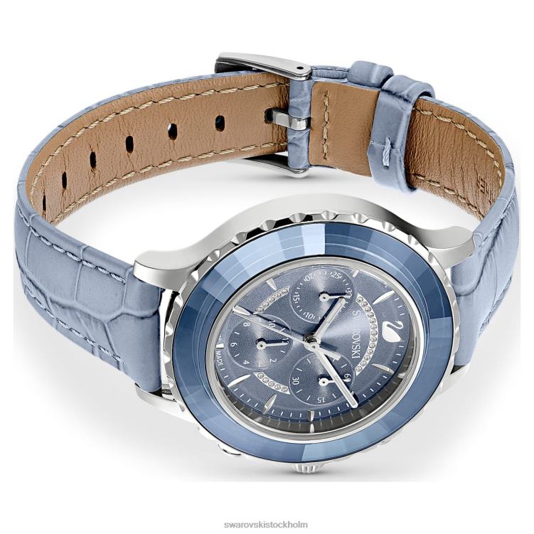 Swarovski octea lux chrono klocka P28L1249 Tillbehör schweizisk tillverkad, läderrem, blå, rostfritt stål