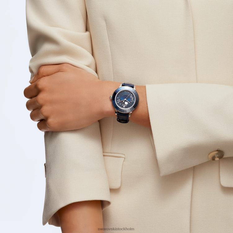 Swarovski octea lux klocka P28L1248 Tillbehör schweizisk tillverkad, moon, läderrem, blå, rostfritt stål