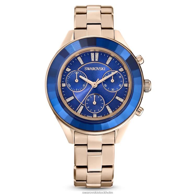 Swarovski octea lux sportklocka P28L1143 Tillbehör schweizisk tillverkad, metallarmband, blå, champagneguldfärgad finish