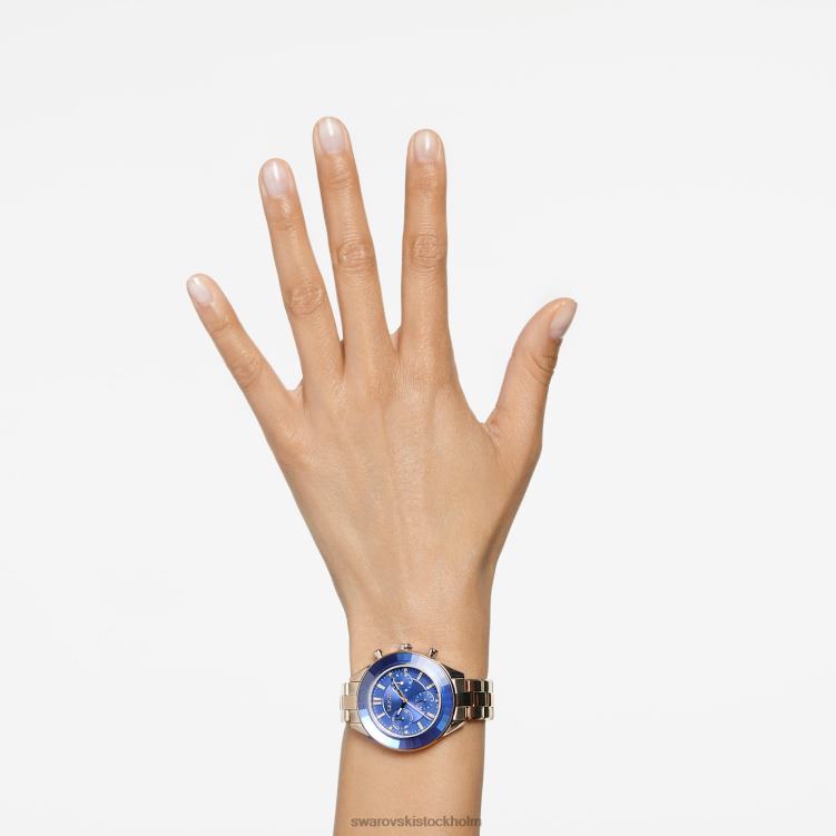 Swarovski octea lux sportklocka P28L1143 Tillbehör schweizisk tillverkad, metallarmband, blå, champagneguldfärgad finish