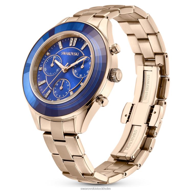 Swarovski octea lux sportklocka P28L1143 Tillbehör schweizisk tillverkad, metallarmband, blå, champagneguldfärgad finish