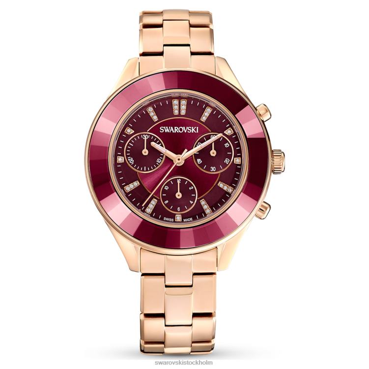 Swarovski octea lux sportklocka P28L1176 Tillbehör schweizisk tillverkad, metallarmband, röd, roséguldfärgad finish