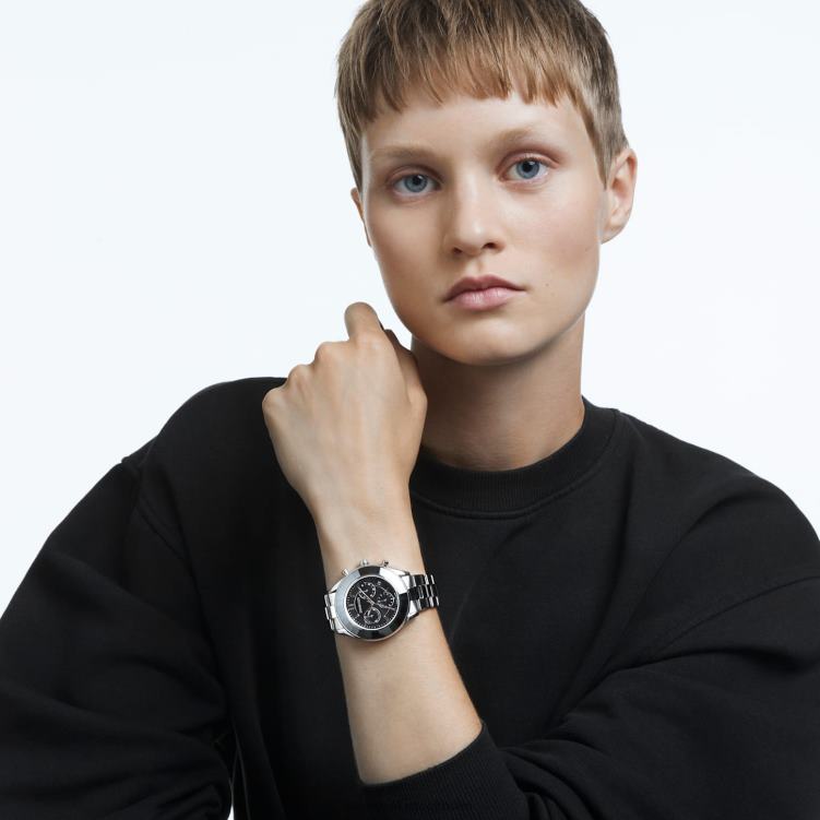Swarovski octea lux sportklocka P28L1243 Tillbehör schweizisk tillverkad, metallarmband, svart, rostfritt stål
