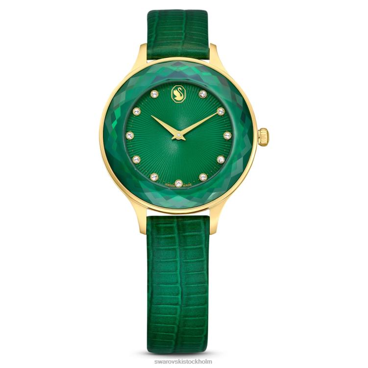 Swarovski octea nova klocka P28L1146 Tillbehör schweizisk tillverkad, läderrem, grön, guldfärgad finish