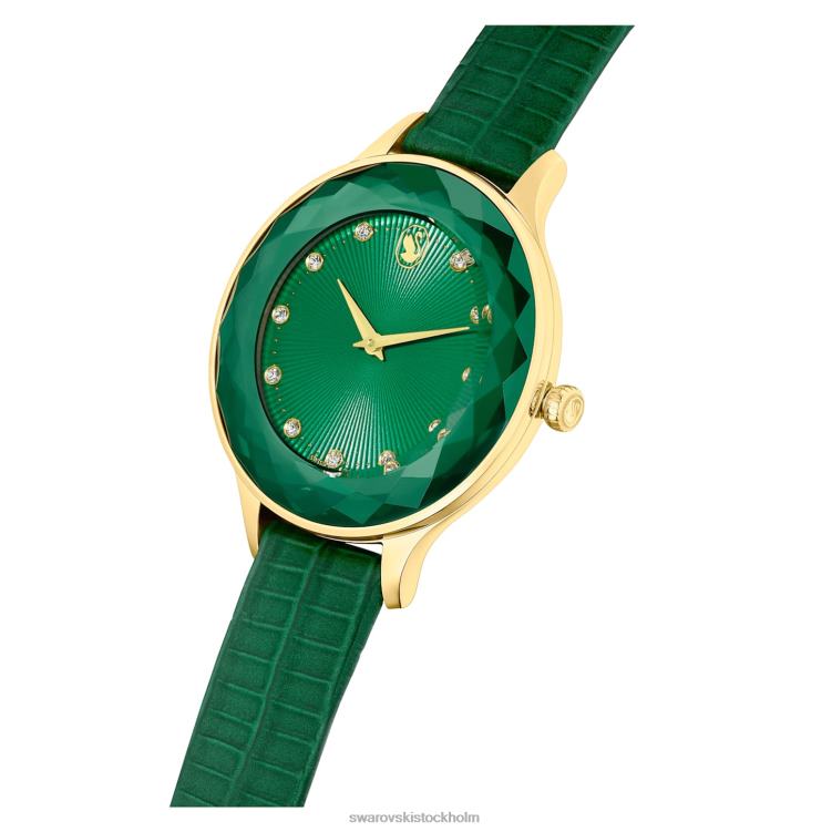 Swarovski octea nova klocka P28L1146 Tillbehör schweizisk tillverkad, läderrem, grön, guldfärgad finish