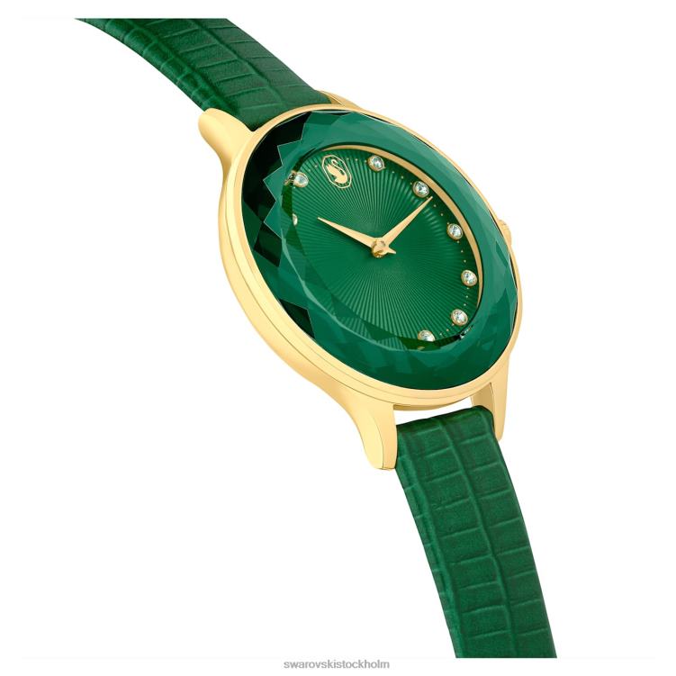 Swarovski octea nova klocka P28L1146 Tillbehör schweizisk tillverkad, läderrem, grön, guldfärgad finish