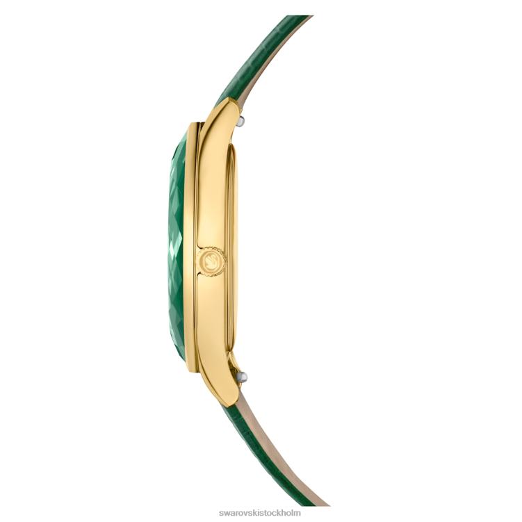 Swarovski octea nova klocka P28L1146 Tillbehör schweizisk tillverkad, läderrem, grön, guldfärgad finish