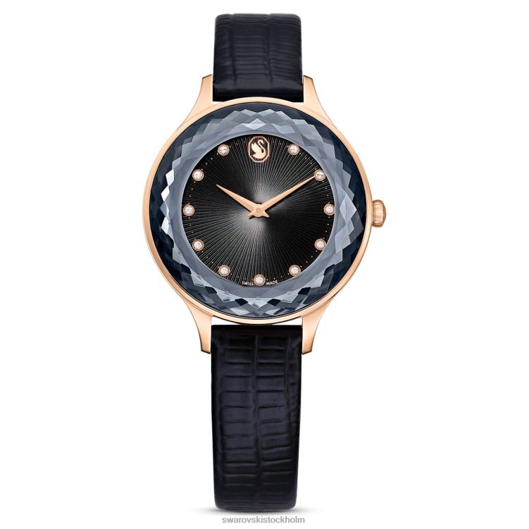 Swarovski octea nova klocka P28L1181 Tillbehör schweizisk tillverkad, läderrem, svart, roséguldfärgad finish