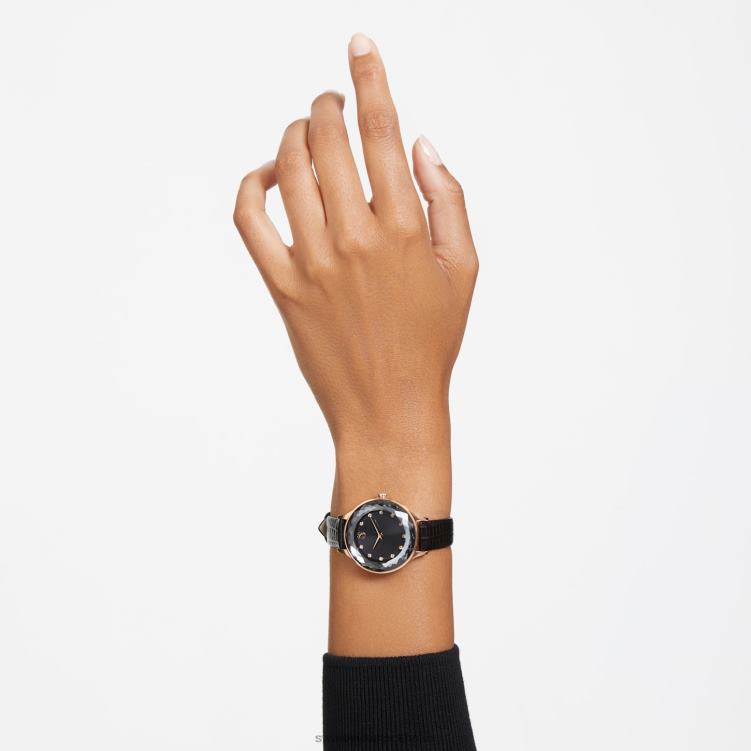 Swarovski octea nova klocka P28L1181 Tillbehör schweizisk tillverkad, läderrem, svart, roséguldfärgad finish