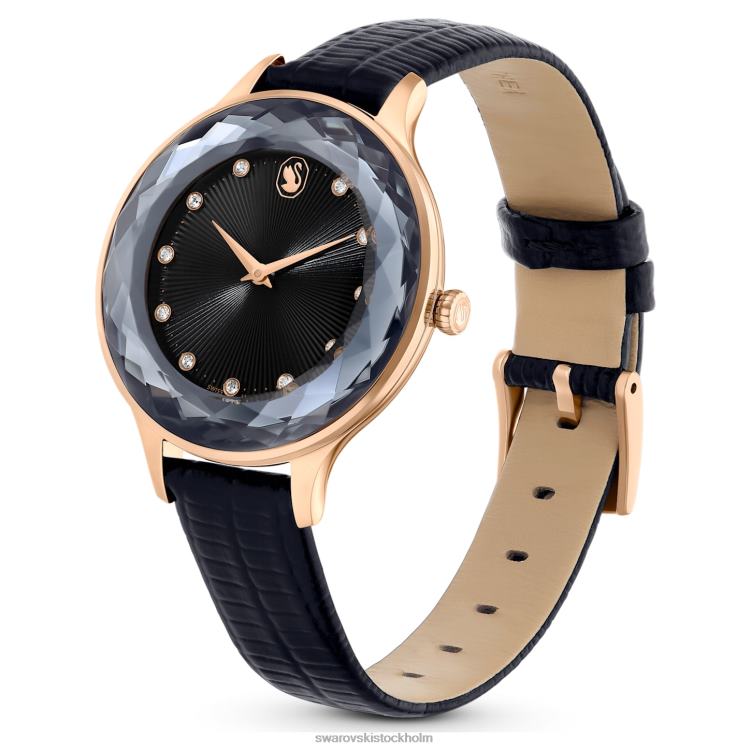 Swarovski octea nova klocka P28L1181 Tillbehör schweizisk tillverkad, läderrem, svart, roséguldfärgad finish
