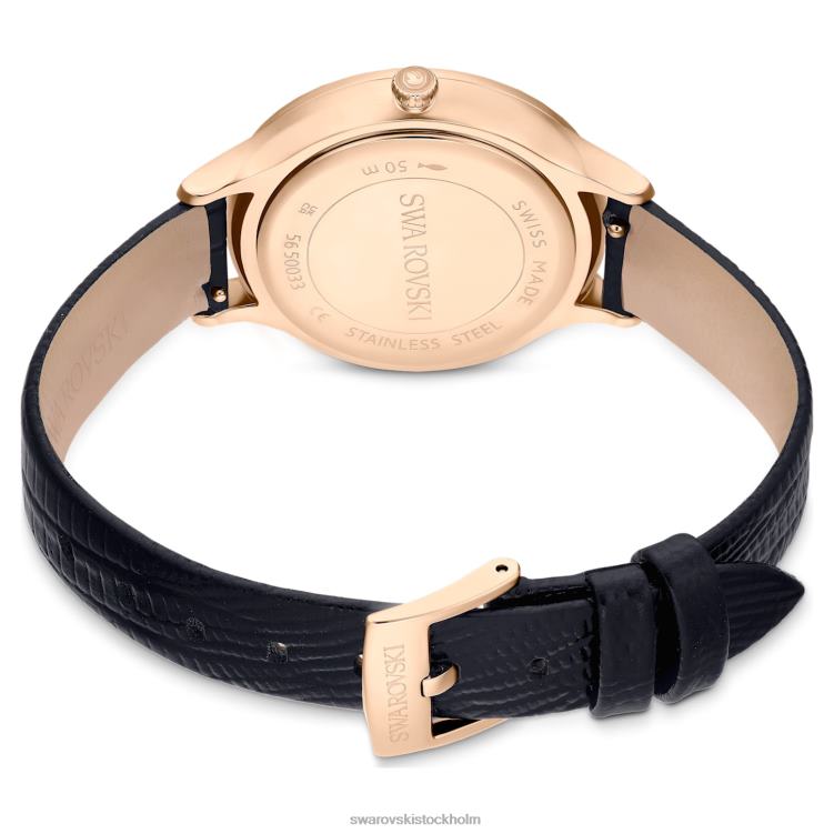 Swarovski octea nova klocka P28L1181 Tillbehör schweizisk tillverkad, läderrem, svart, roséguldfärgad finish