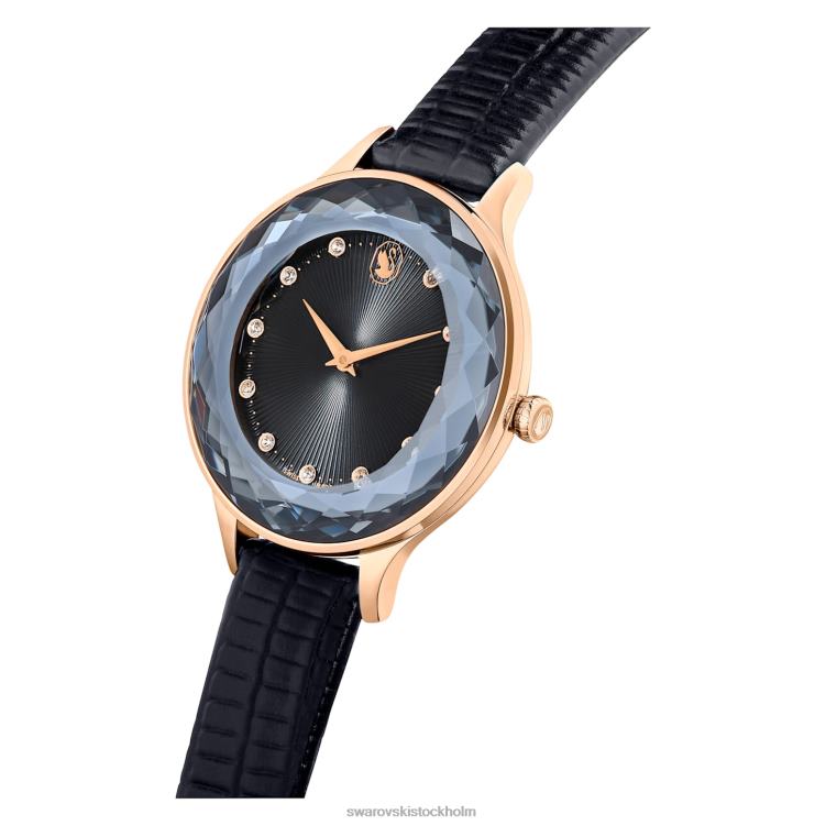 Swarovski octea nova klocka P28L1181 Tillbehör schweizisk tillverkad, läderrem, svart, roséguldfärgad finish