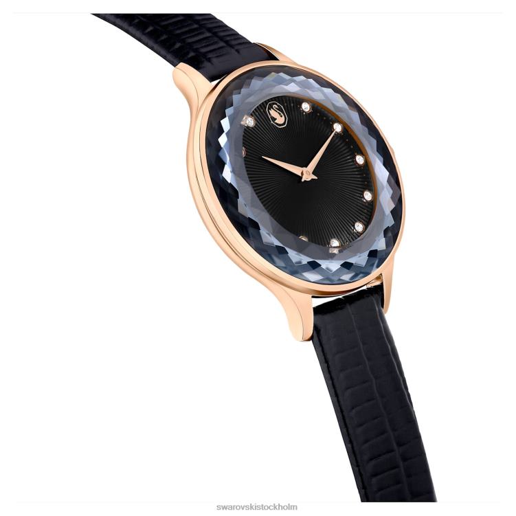 Swarovski octea nova klocka P28L1181 Tillbehör schweizisk tillverkad, läderrem, svart, roséguldfärgad finish