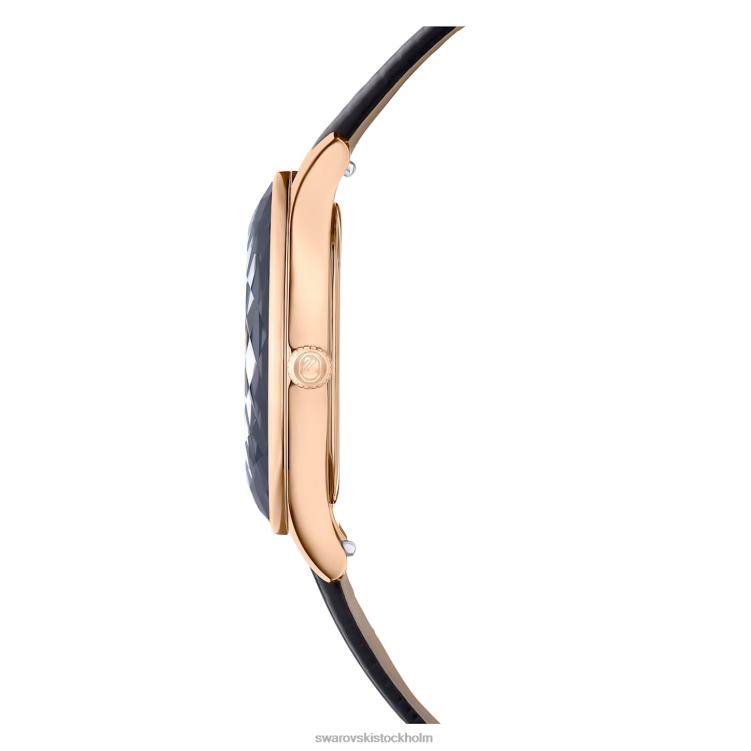 Swarovski octea nova klocka P28L1181 Tillbehör schweizisk tillverkad, läderrem, svart, roséguldfärgad finish