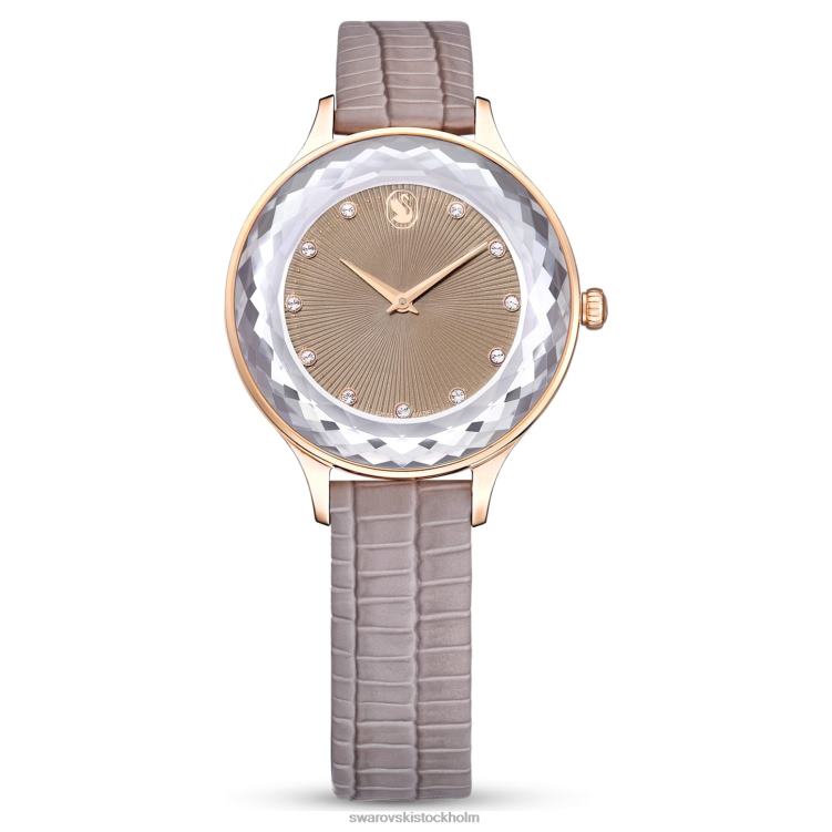 Swarovski octea nova klocka P28L1184 Tillbehör schweizisk tillverkad, läderrem, beige, roséguldfärgad finish