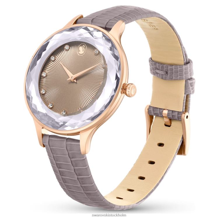 Swarovski octea nova klocka P28L1184 Tillbehör schweizisk tillverkad, läderrem, beige, roséguldfärgad finish