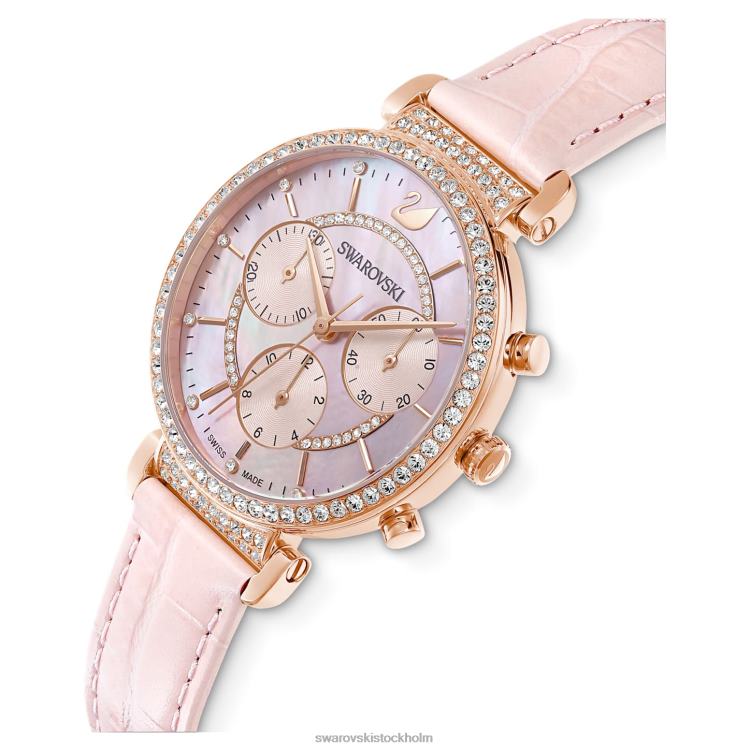 Swarovski passage chrono klocka P28L1153 Tillbehör schweizisk tillverkad, läderrem, rosa, roséguldfärgad finish