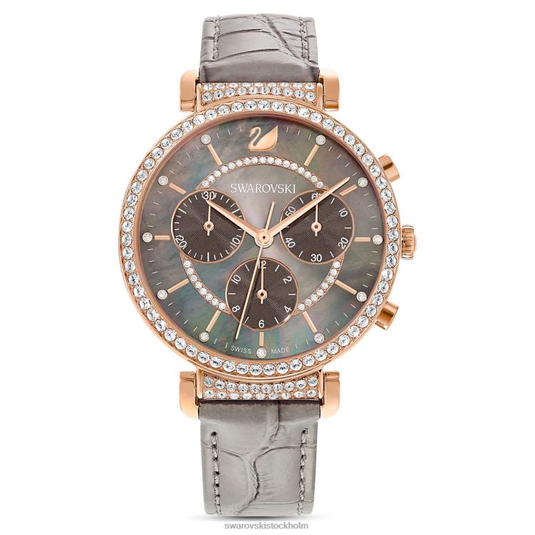 Swarovski passage chrono klocka P28L1160 Tillbehör schweizisk tillverkad, läderrem, grå, roséguldfärgad finish