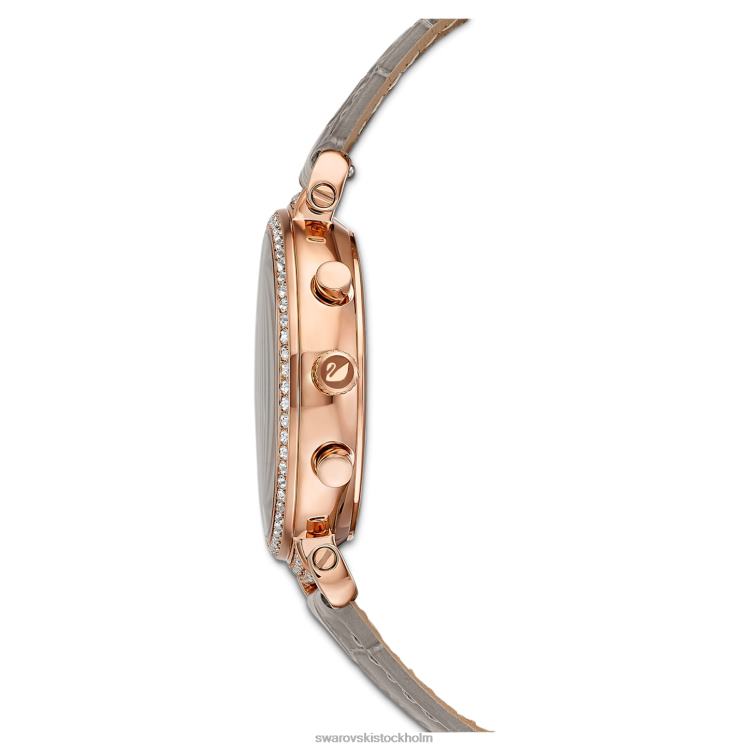 Swarovski passage chrono klocka P28L1160 Tillbehör schweizisk tillverkad, läderrem, grå, roséguldfärgad finish