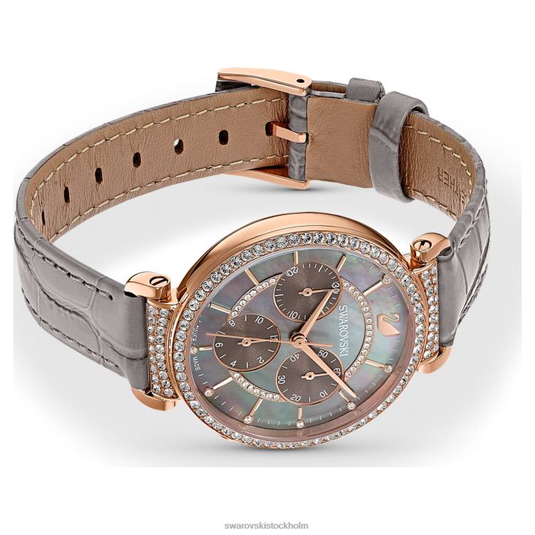 Swarovski passage chrono klocka P28L1160 Tillbehör schweizisk tillverkad, läderrem, grå, roséguldfärgad finish