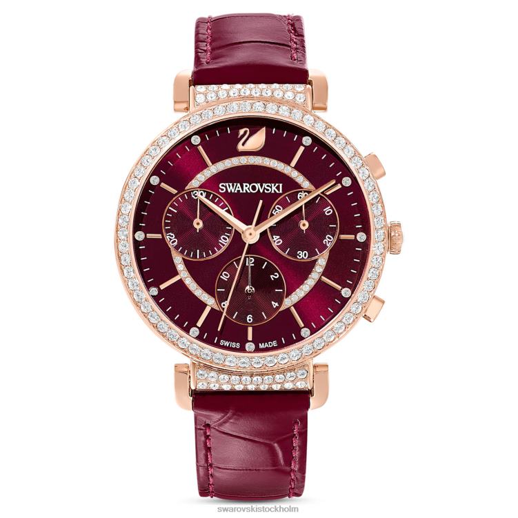 Swarovski passage chrono klocka P28L1163 Tillbehör schweizisk tillverkad, läderrem, röd, roséguldfärgad finish