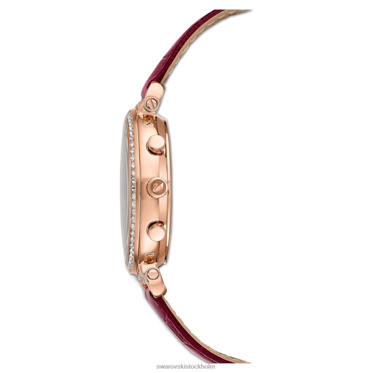 Swarovski passage chrono klocka P28L1163 Tillbehör schweizisk tillverkad, läderrem, röd, roséguldfärgad finish