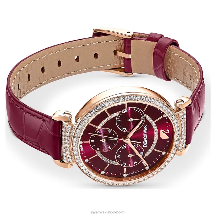 Swarovski passage chrono klocka P28L1163 Tillbehör schweizisk tillverkad, läderrem, röd, roséguldfärgad finish