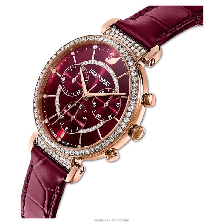 Swarovski passage chrono klocka P28L1163 Tillbehör schweizisk tillverkad, läderrem, röd, roséguldfärgad finish