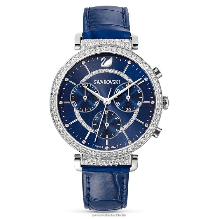 Swarovski passage chrono klocka P28L1250 Tillbehör schweizisk tillverkad, läderrem, blå, rostfritt stål
