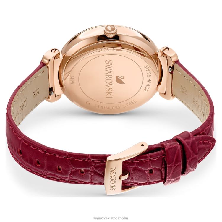 Swarovski passage månfas klocka P28L1197 Tillbehör schweizisk tillverkad, moon, läderrem, röd, roséguldfärgad finish