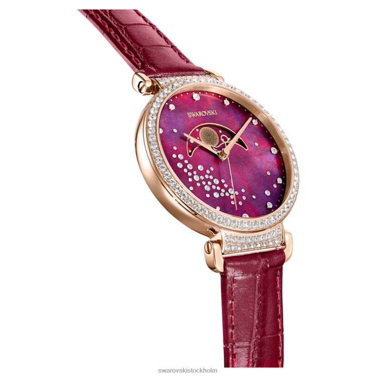 Swarovski passage månfas klocka P28L1197 Tillbehör schweizisk tillverkad, moon, läderrem, röd, roséguldfärgad finish