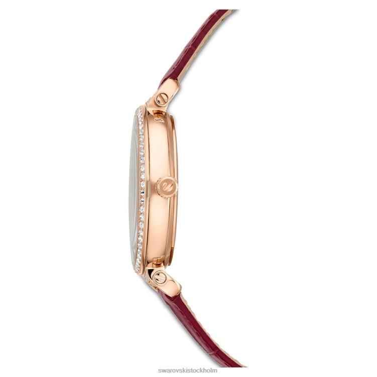 Swarovski passage månfas klocka P28L1197 Tillbehör schweizisk tillverkad, moon, läderrem, röd, roséguldfärgad finish